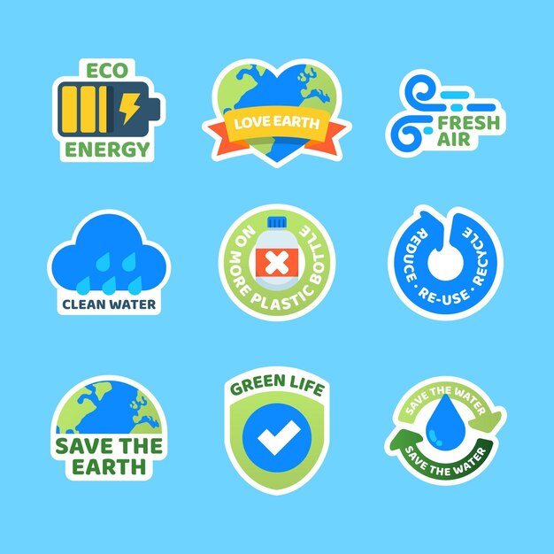 Flat design climate change badges collection