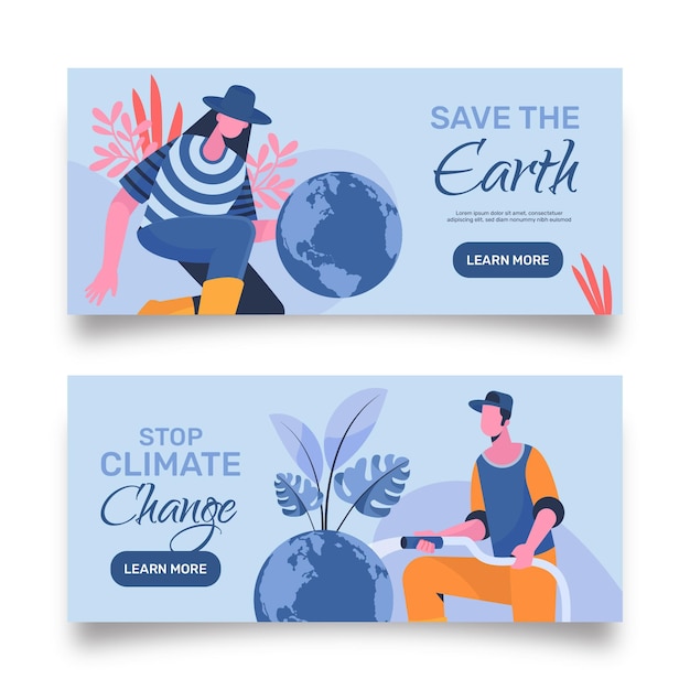 Flat design climate change banners template