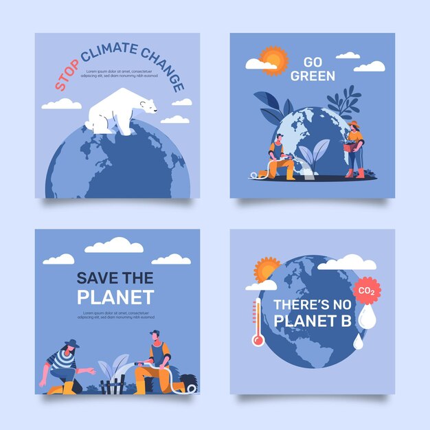 Flat design climate change instagram posts