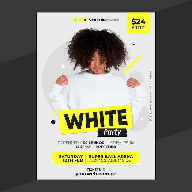 Free vector flat design club white party poster