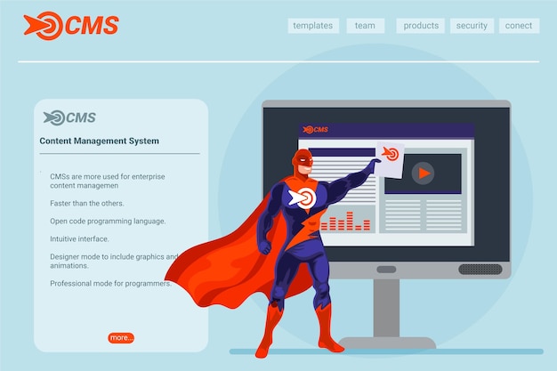 Flat design cms concept landing page illustrated