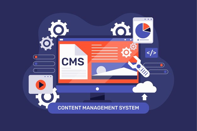Flat design cms concept with open apps