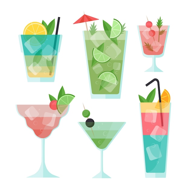 Flat design cocktail collection theme