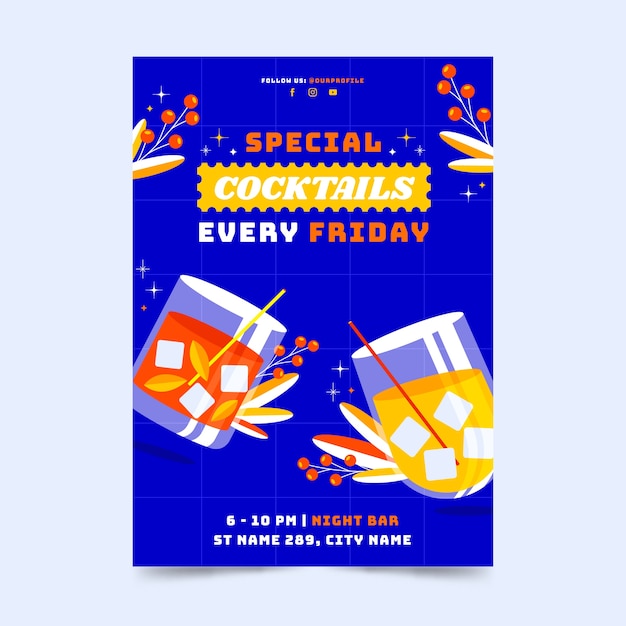 Free vector flat design cocktail flyer template