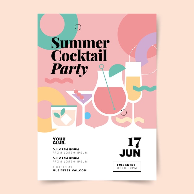 Free vector flat design cocktail flyer template