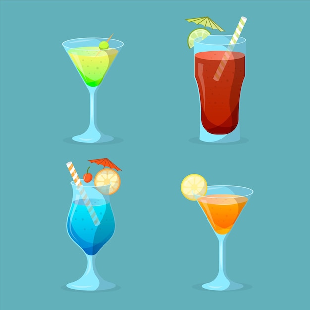 Бесплатное векторное изображение Плоский дизайн коктейльный набор
