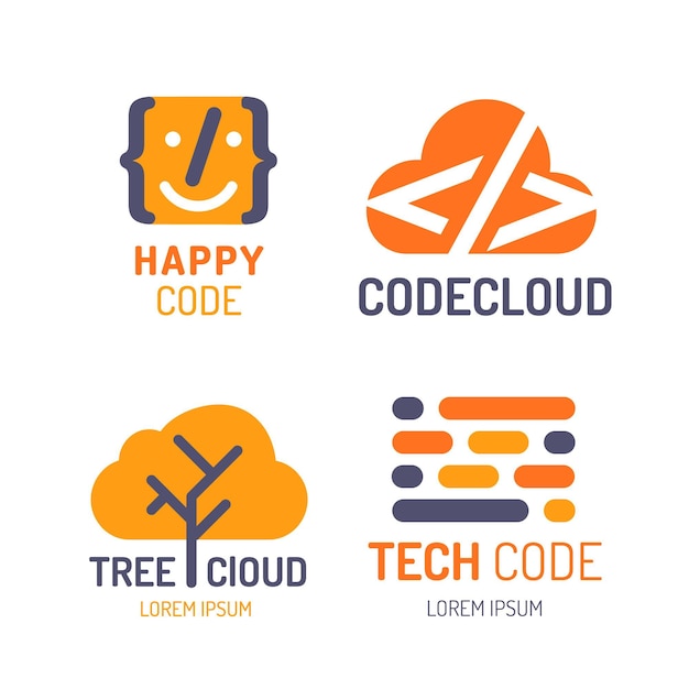 Flat design code logo collection