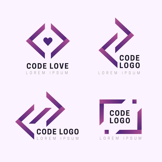 Collezione di logo di codice design piatto