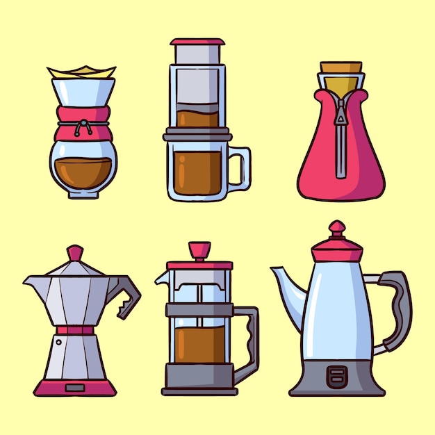 フラットなデザインのコーヒー醸造方法セット