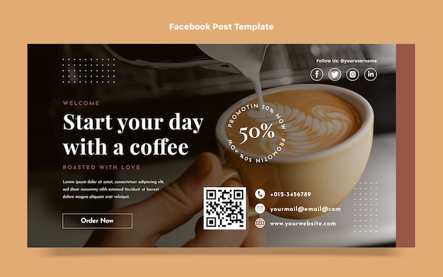 Vettore gratuito post facebook caffè design piatto