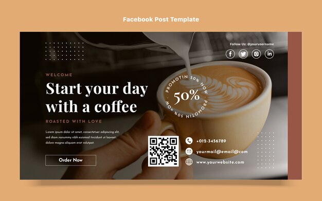 Плоский дизайн кофе в facebook