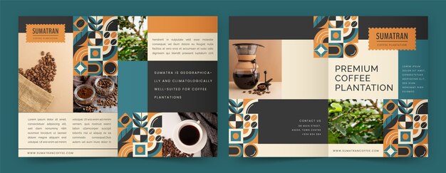 フラットデザインのコーヒー農園のパンフレット