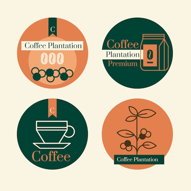 Flat design coffee plantation labels template