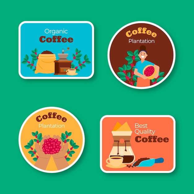 Free vector flat design coffee plantation labels