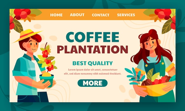 Free vector flat design coffee plantation landing page template