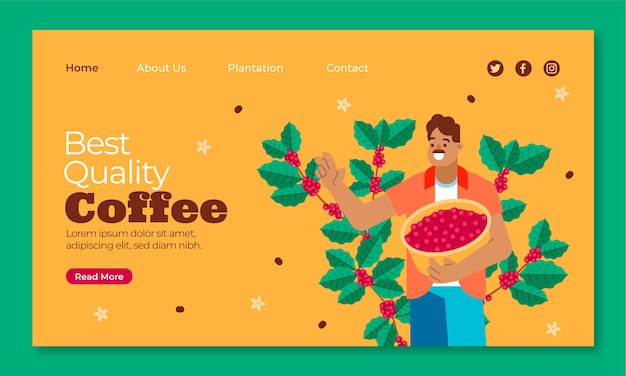 Flat design coffee plantation landing page template