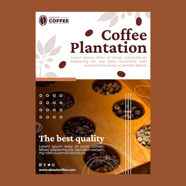 Vettore gratuito modello di poster di piantagione di caffè design piatto