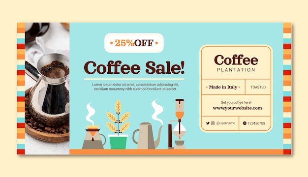 Flat design coffee plantation sale banner template