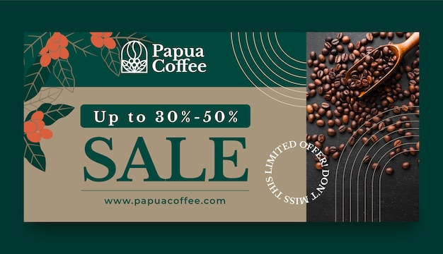 Flat design coffee plantation sale banner with discount