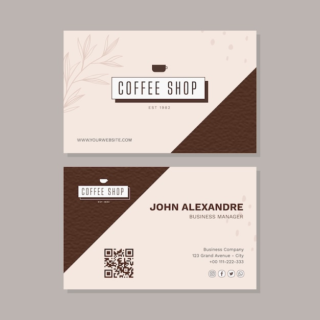 Плоский дизайн кофейни горизонтальная визитная карточка