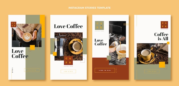 Storie di instagram della caffetteria dal design piatto