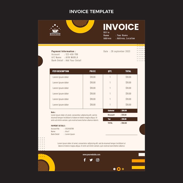 Flat design coffee shop invoice