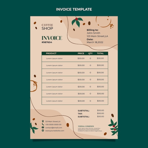 Free vector flat design coffee shop invoice