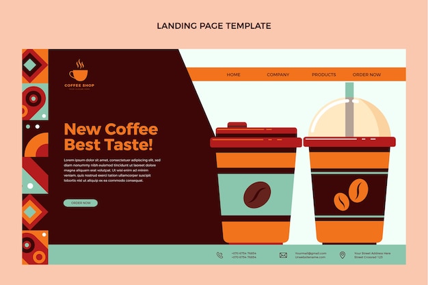 Flat design coffee shop landing page template