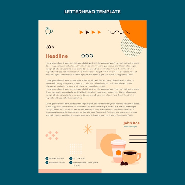 Flat design coffee shop letterhead template