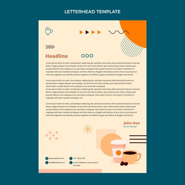 Flat design coffee shop letterhead template