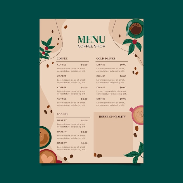 Flat design coffee shop menu