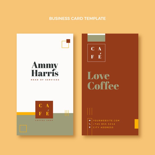 Flat design coffee shop vertical business card