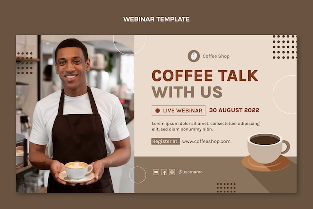 Vettore gratuito webinar di caffetteria dal design piatto