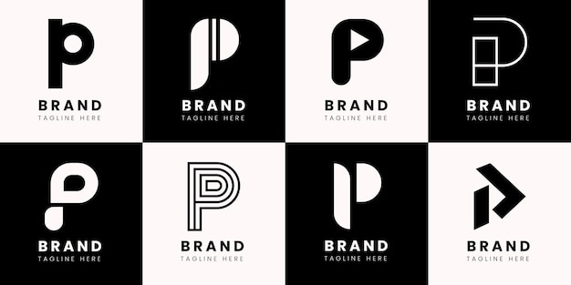 Flat design colored p logos set