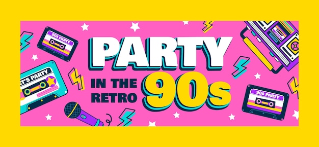 Flat design colorful 90s party facebook cover