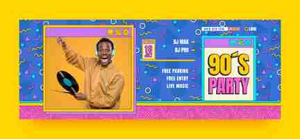 Free vector flat design colorful 90s party facebook cover