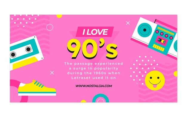 Flat design colorful 90s party facebook post template