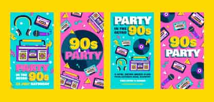 Free vector flat design colorful 90s party instagram stories