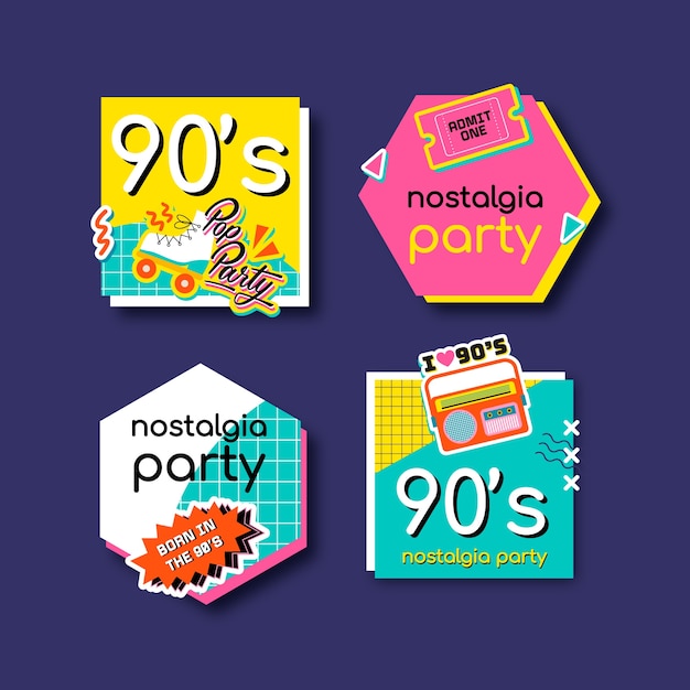 Flat design colorful 90s party label