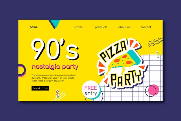 Flat design colorful 90s party landing page