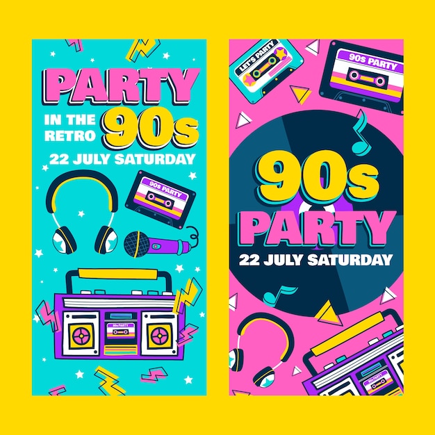 Free vector flat design colorful 90s party template