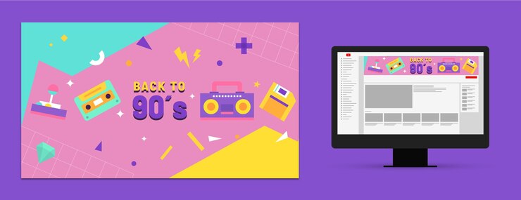 Free Vector flat design colorful 90s party youtube channel art