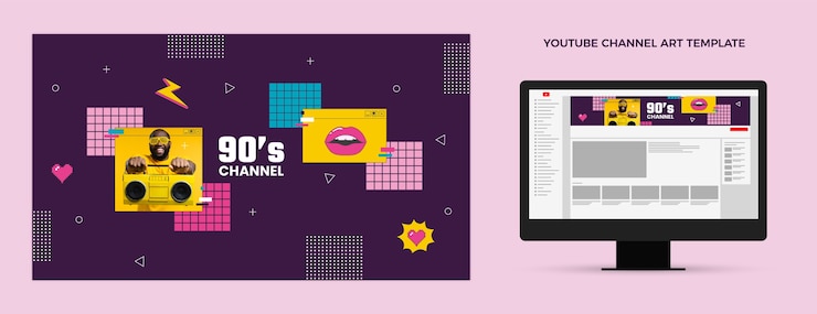 मुफ़्त वेक्टर फ्लैट डिज़ाइन रंगीन 90 के दशक की पार्टी यूट्यूब चैनल आर्ट