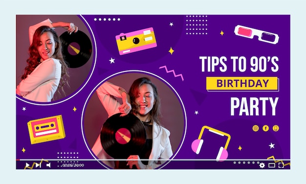 Flat design colorful 90s party youtube thumbnail