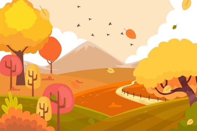 Flat design colorful autumn landscape