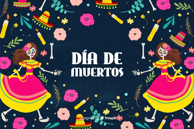 Flat design of colorful dia de muertos background