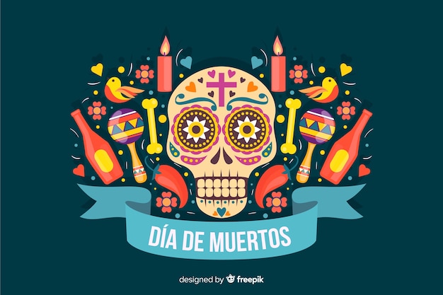 Flat design of colorful dia de muertos background