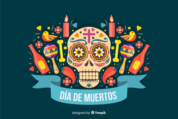 Flat design of colorful dia de muertos background