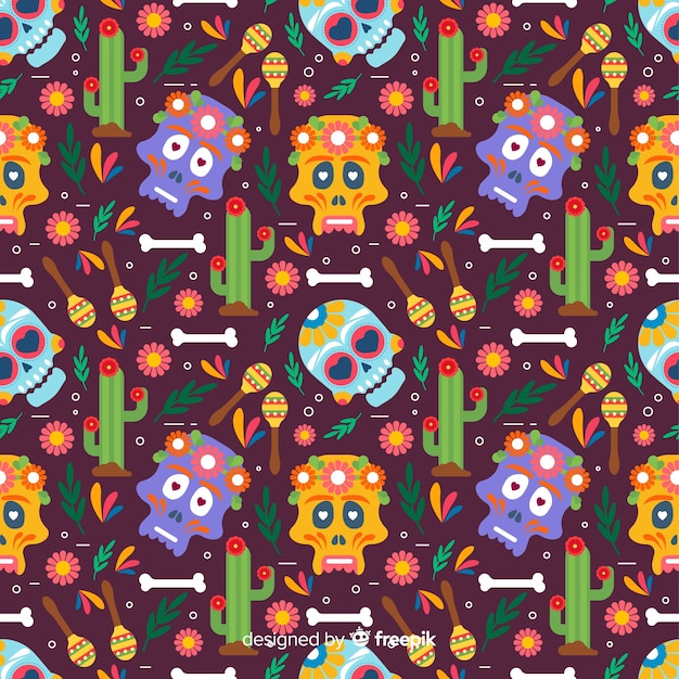 Design piatto del modello colorato dia de muertos