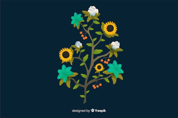 Flat design colorful floral branch